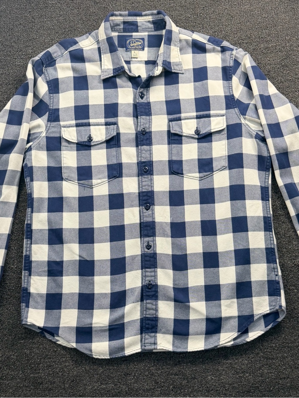 J. Crew Navy and White Buffalo Check Button-Down Shirt